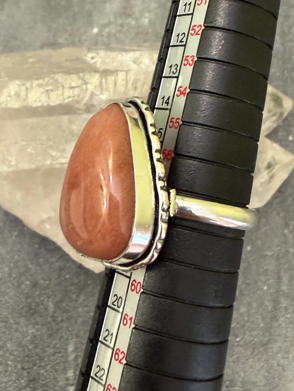 Genuine Peach Moonstone Teardrop Silver Ring